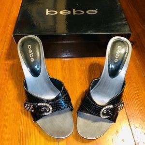 Like New Bebe Carmen black slip on heel Size 10